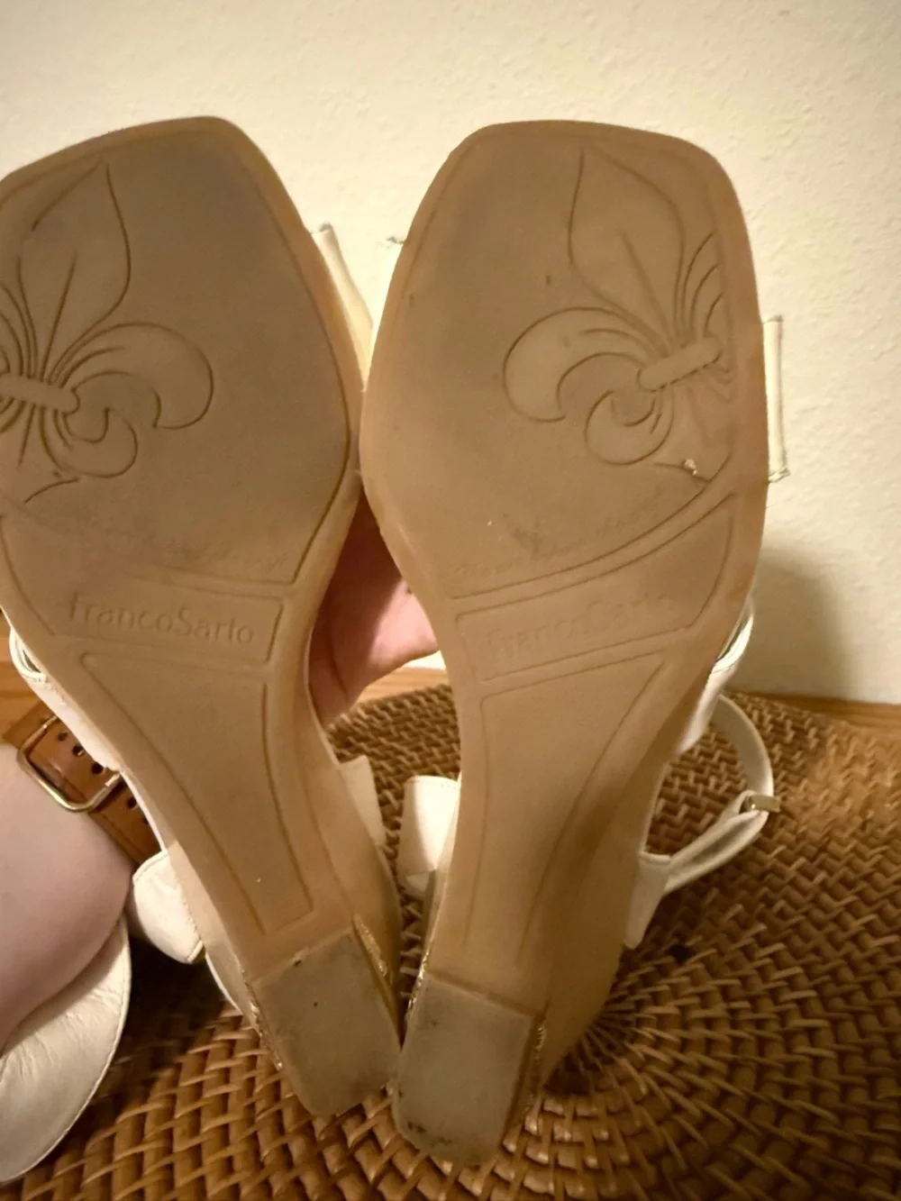 Franco Sarto Cream Wedge Sandals with Ankle Strap